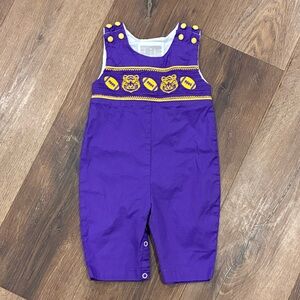 Lil Cactus Purple Tiger Football Basketball LSU Longalls Overalls Jon Jon 3-6m